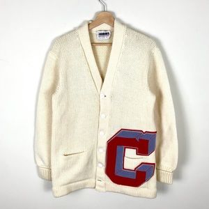 Vintage Cream Cardigan with Red and Blue Letter Patch